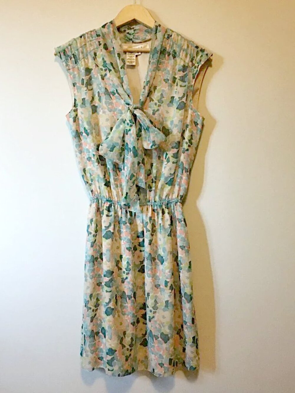 Max Studio Pastel Impressionist Floral Bow Tie Dress Small Chiffon